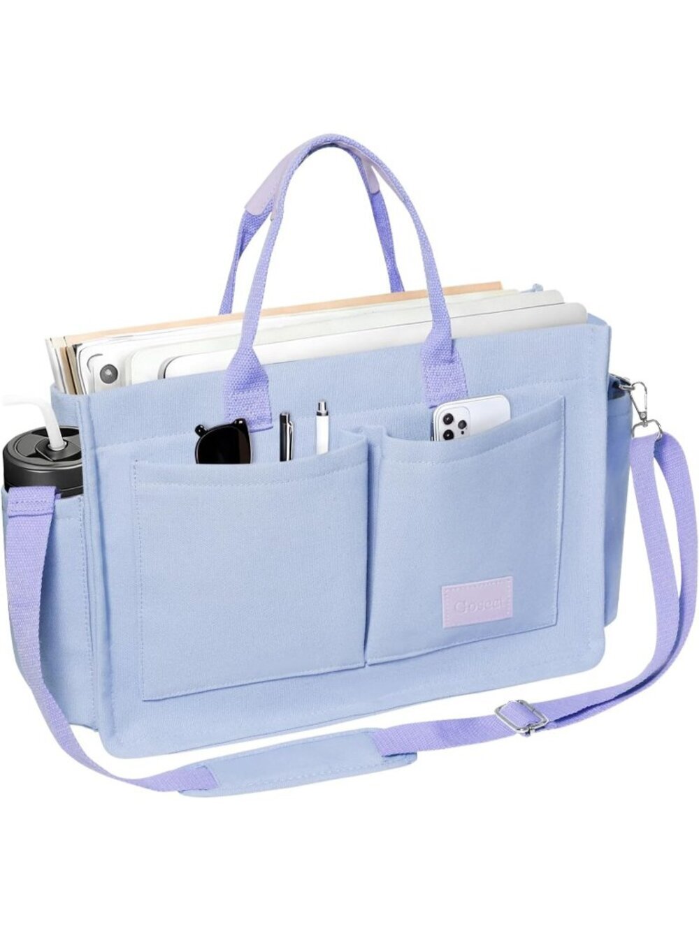Women Purple Crossbody Tote Bag Pockets Laptop Work Shoulder Bag